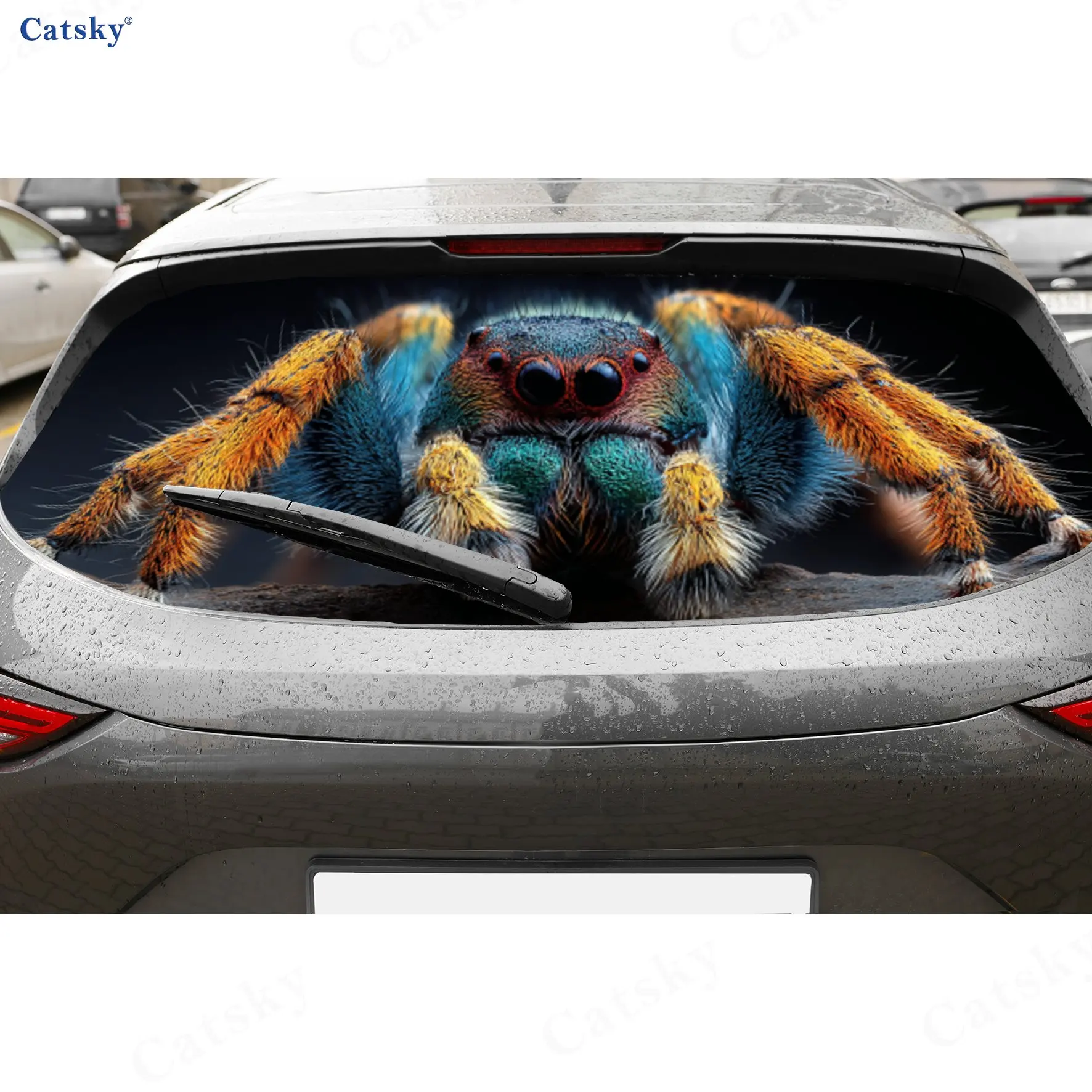 

Colorful Crawl Spider Realistic Wild PVC Perforated Car Vinyl Wraps, Durable Car Rear Windshield Sticker, Waterproof Car Rear Wi