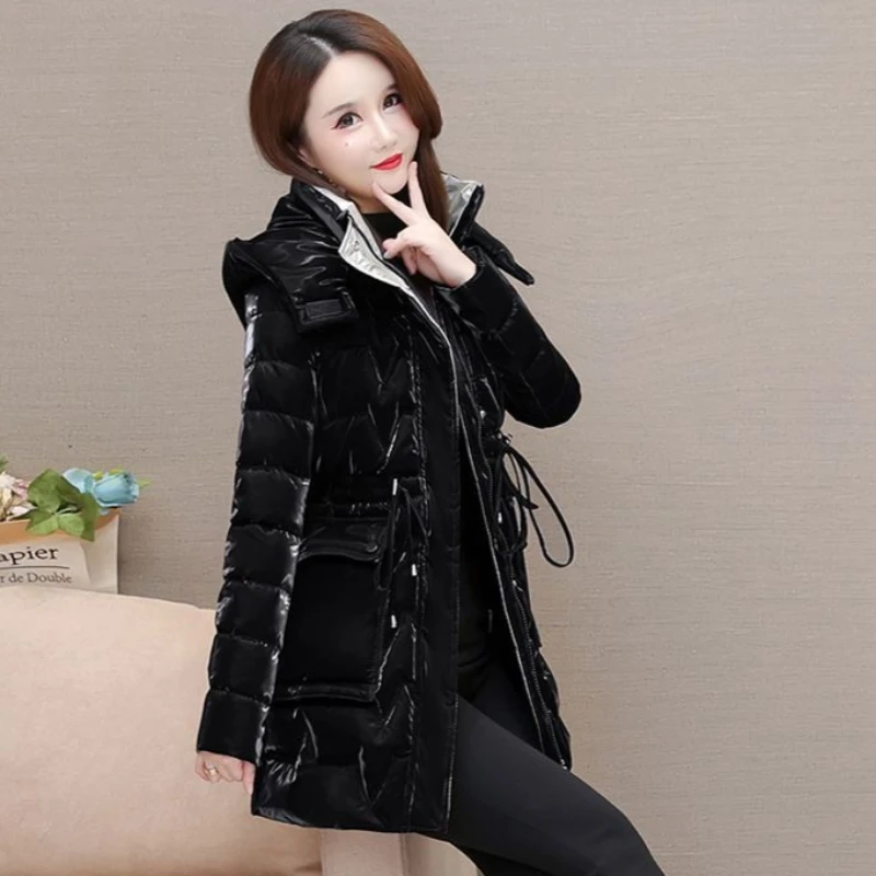 

Korean Style Women's Down Jacket 2025 Winter Thickened Hooded Mid Length Heavy Coat Warmth Outerwear New Release