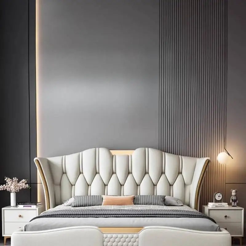Designs Silver Double Bed Decoration Elegant Cheap Wooden Modern Double Bed Frame Adults Cama Matrimonial Furniture Home