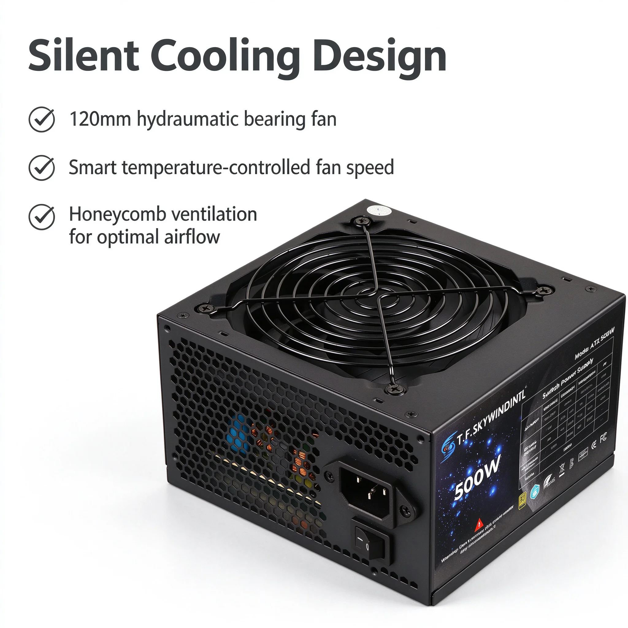 500W/600W ATX Power Supply Non-Modular 120mm Silent Fan 90-265V Active PFC PSU for Desktop Gaming Office Intel AMD Stable Quiet