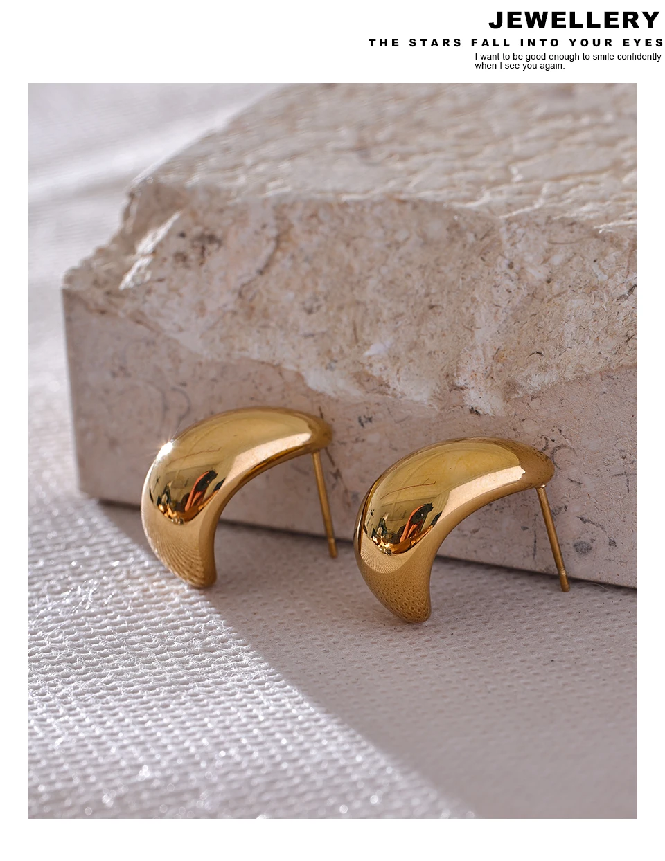 Yhpup Glatter Edelstahl-Metall-Ohrring, geometrisch, modisch, täglich, Textur-Charm, vergoldet, platinfarben plattiert, Schmuck, wasserdicht – Detail 6