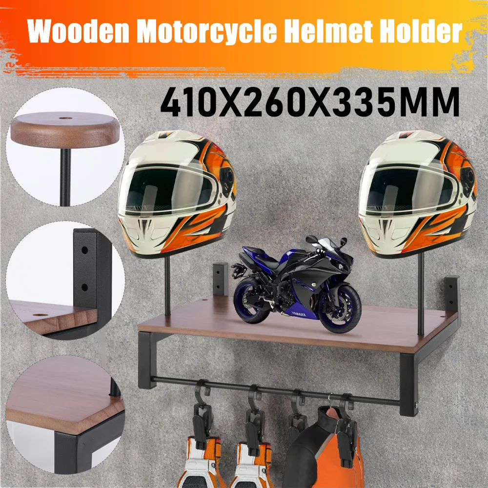 

Wooden Display Rack For Motorcycle Accesory Wall Mount Helmet Hanger With 5 Hooks Motorcycle Gear Organizer Shelf Moto Equipment