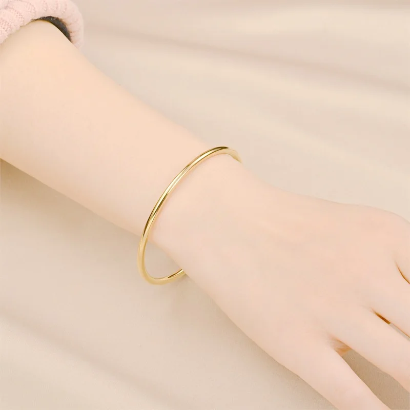 Women Gold Color Stainless Steel Cuff Bracelet, Chic Jewelry Wristband Plain Slip Bangle, Stacking Bracelet Gift to Young Girls