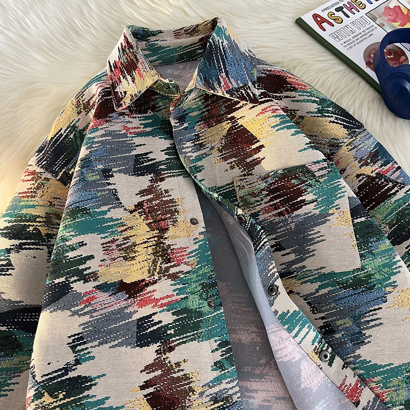 

Spring Autumn Men's Jaet Trendy fiti Flip-Collar Coat Youth ular Long Sve Windproof Single Button Closure Casual ...