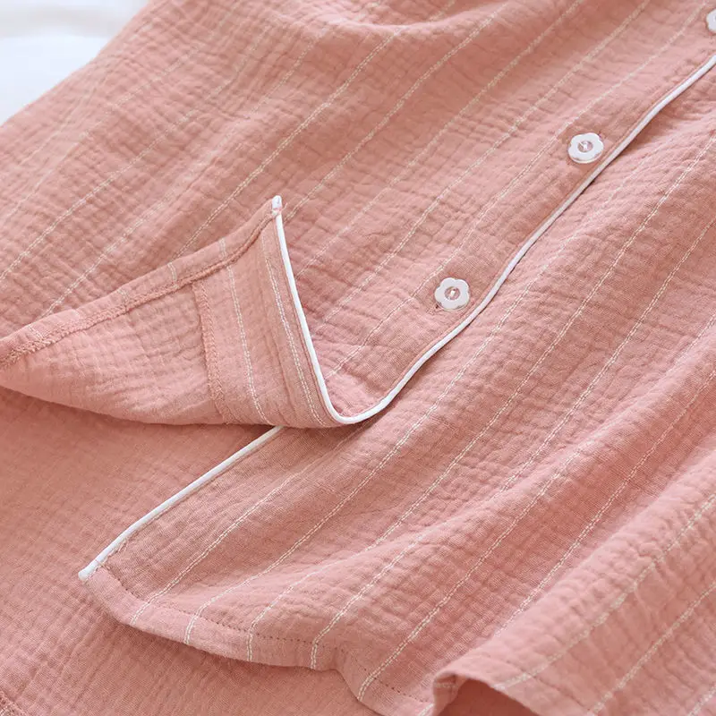 Cotton Sleepwear Women Long Sleeve Nightgown Bathrobe Large Size Sleep Shirt Striped Buttons Night Dresses Loungewear Bath Robe