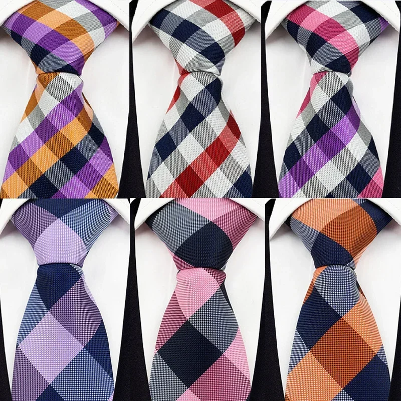 8cm Jacquard Woven Necktie for Men Classic Check Plaid Ties for Wedding Business Suit Gravatas Para Homens Accessories