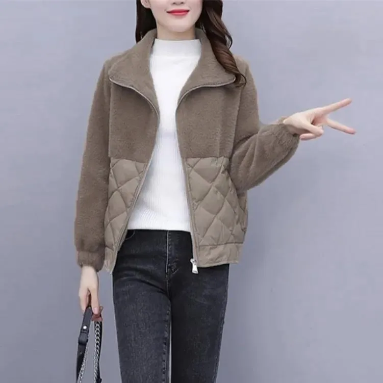 Lamb Wool Zipper Hoodie for Women Korean Cotton Jacket Short Thick and Plush Jacket