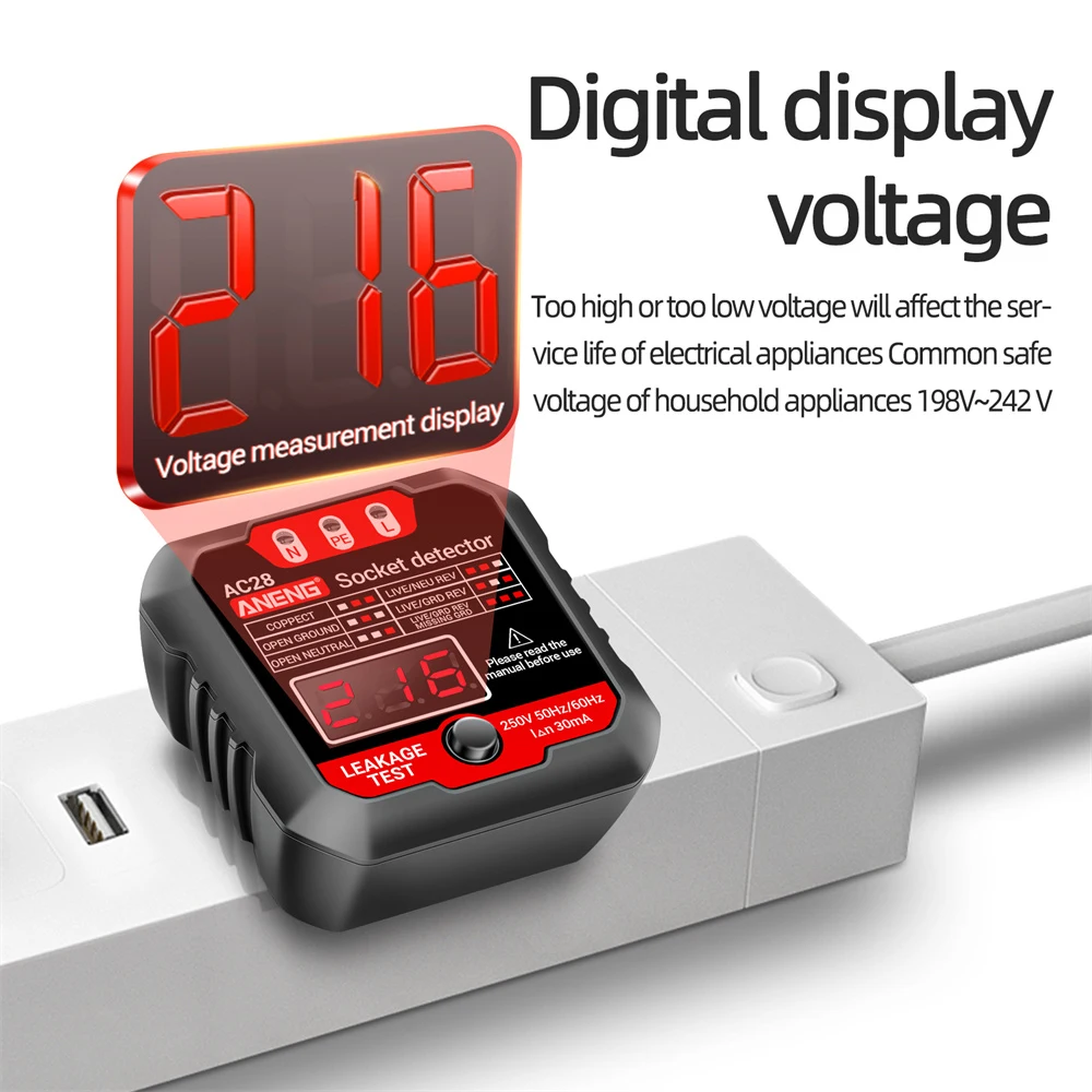 ANENG Outlet Tester Receptacle Detector with Voltage LCD 250V Power Socket Checker Automatic Circuit Tester Electrical Tools