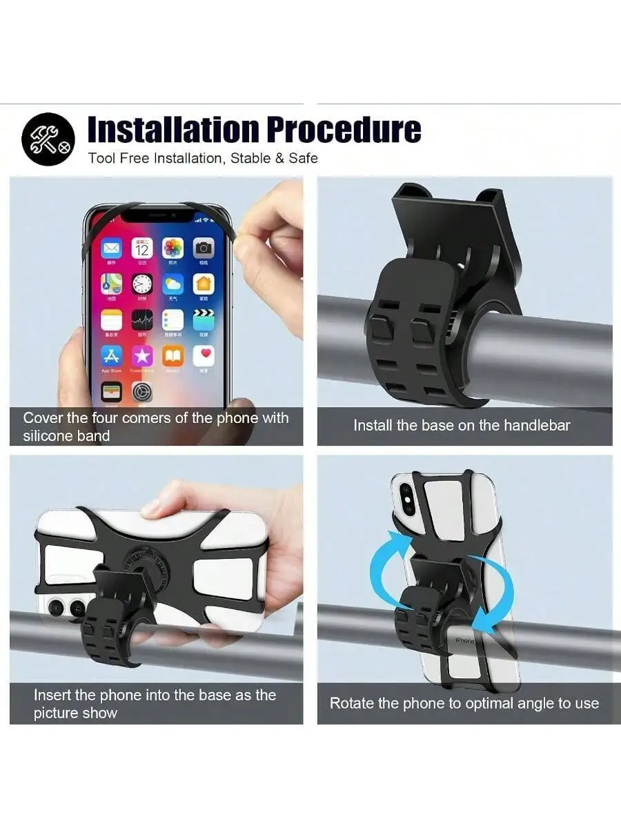 Detachable Bike Phone Holder, Universal Motorcycle Cell Phone Mount, 360 Rotatable Adjustable Bike Phone Mount Compatible 4 - view 2