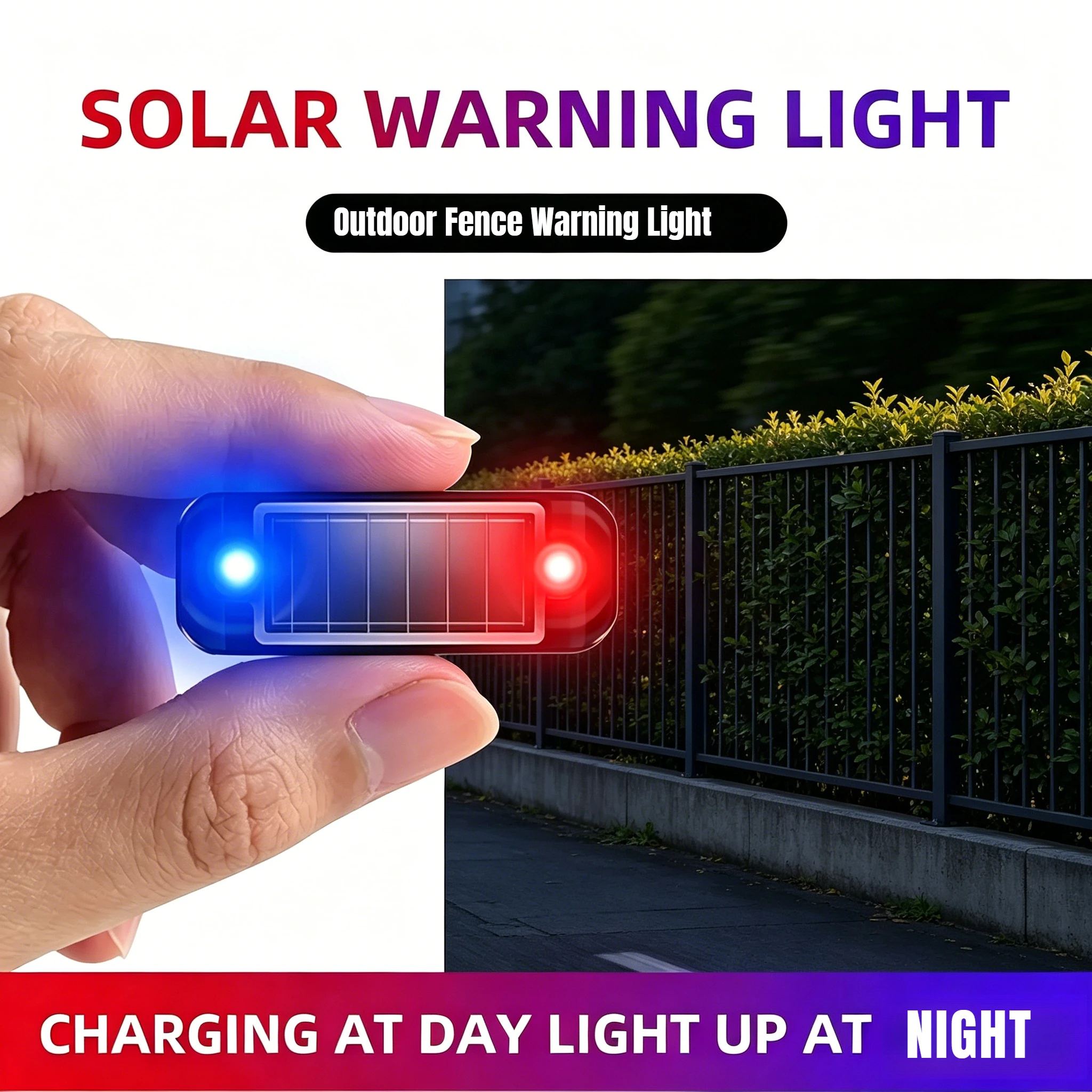 Solar LED Fence Warning Light, Outdoor Garden Barrier Security Flashing Light, Wireless Waterproof Safety Lamp