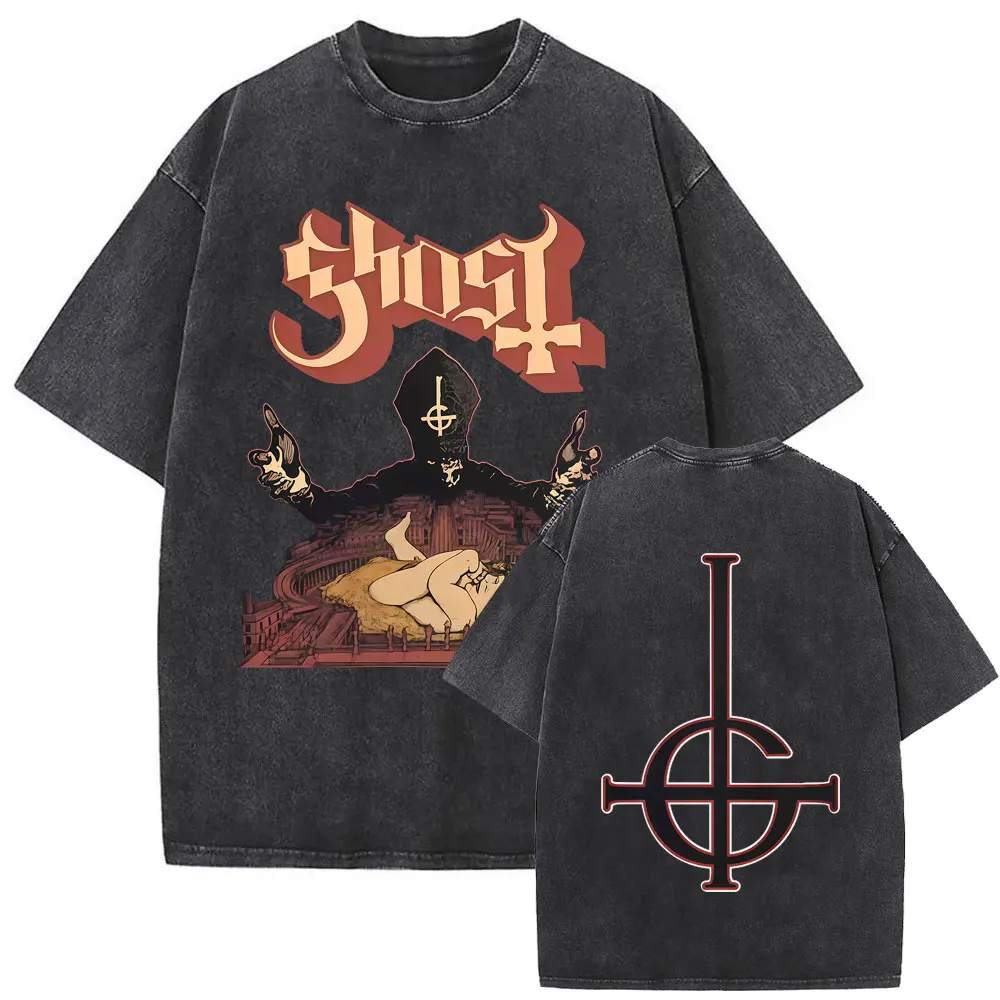 

Ghost Band Skeleton Washed Vintage T-shirt Men Women Hip Hop Rock Oversized T-shirts Male 90s Classic Gothic Punk Metal T Shirt