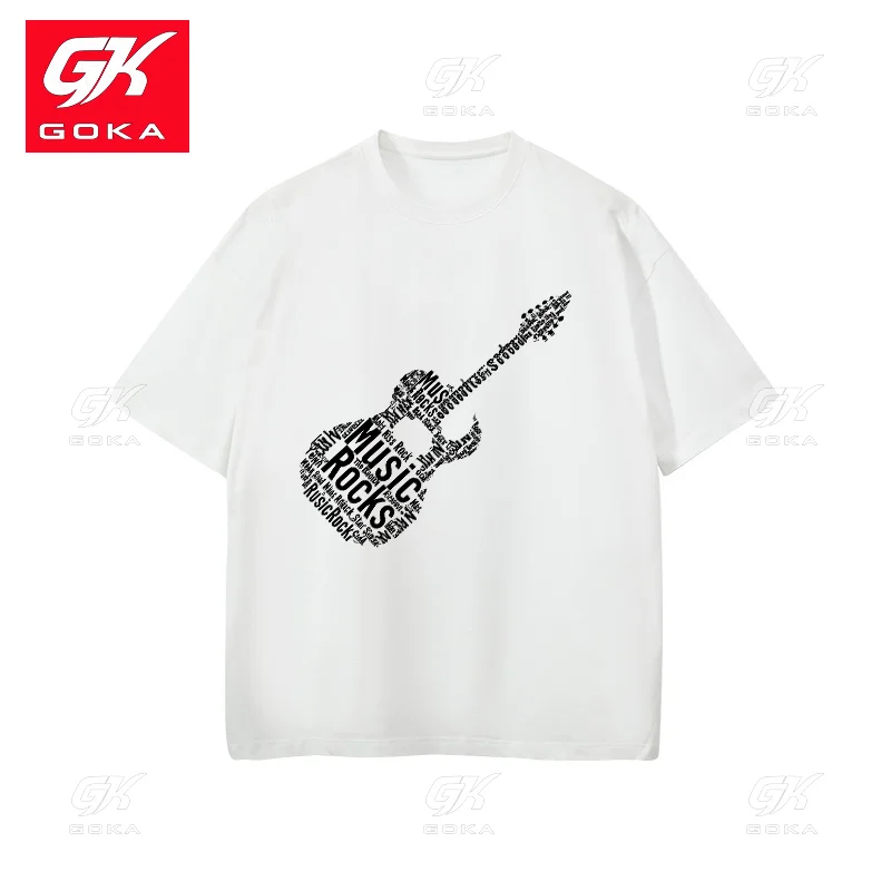 Letter Guitar T-shirt Loose Oversized Cotton Men Short Sleeves Unisex Casual Sports Tops Summer Training Workout Jogging Tees