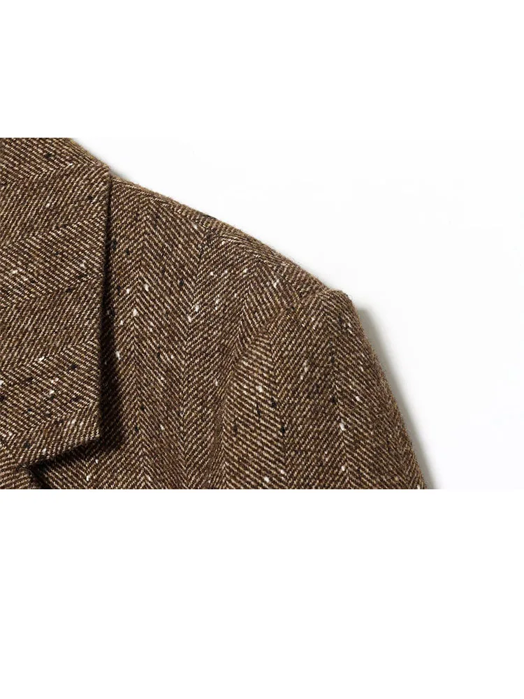 HH امرأة الشتاء التلبيب واحدة الصدر طويلة الأكمام جيب الديكور متعرجة حك السترة الإناث الترفيه الشارع نمط معطف