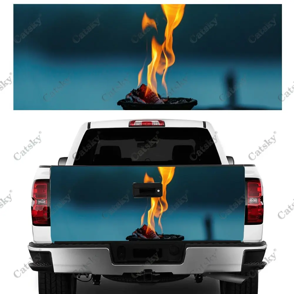 車のトランク用の炎のプリントが施されたビニールステッカー,車のアクセサリー,薪,フード用の装飾ステッカー,オフロードピックアップ用,保護用