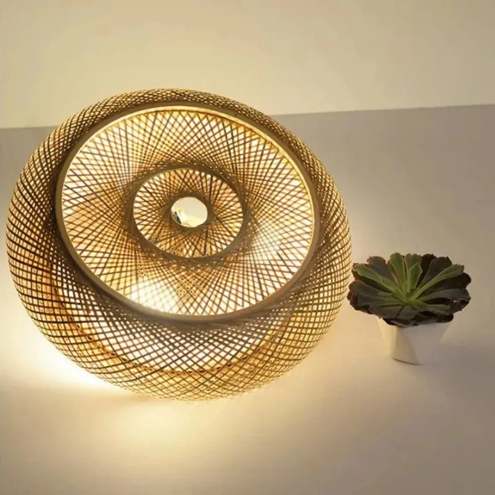 JOYINLED Dia50/60cm Rattan Wicker Ceiling Light Bamboo Pendant Lamp Art Suspended Chandelier Restaurant Home Room Decor Lustre