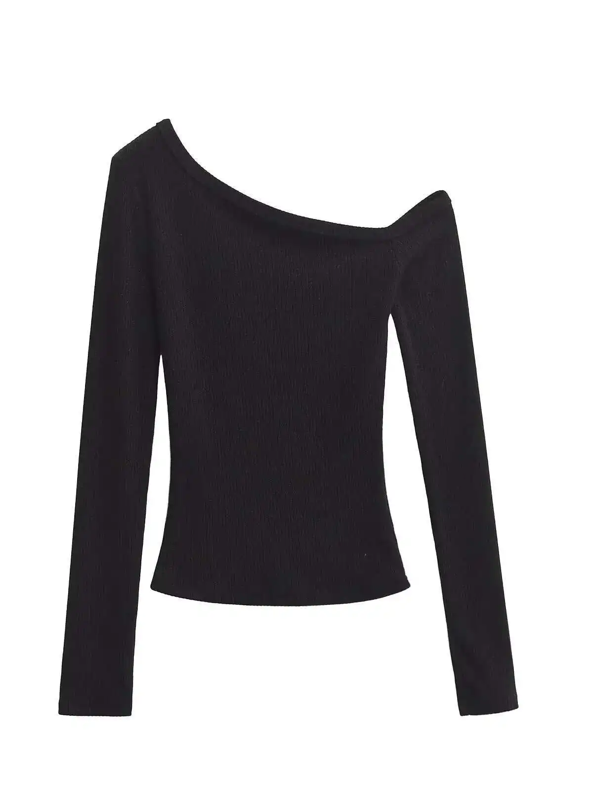

New Sexy Autumn/winter Slanted Collar Off Shoulder Long Sleeve Pullover Women's Cinching Waist Slim Knitted Short Top EJDF