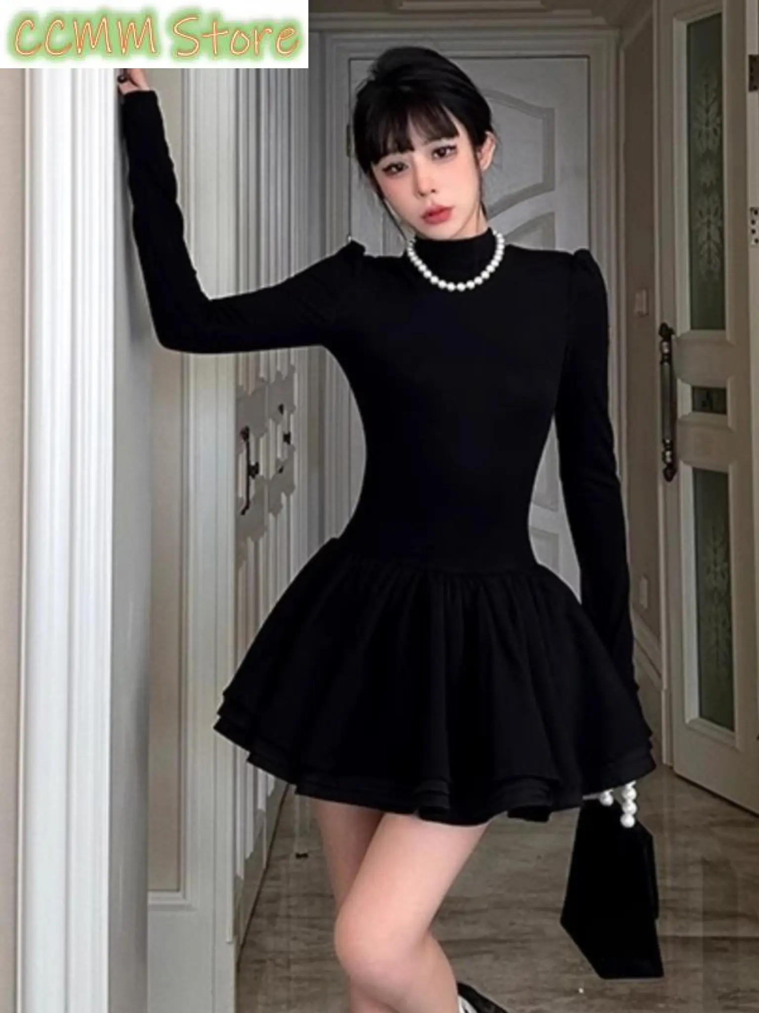 

Elegant Bodycon Knitted Party Black Mini Dress Women Fashion Birthday Kawaii Vestidos Autumn Winter Chic Ruffles Clothes