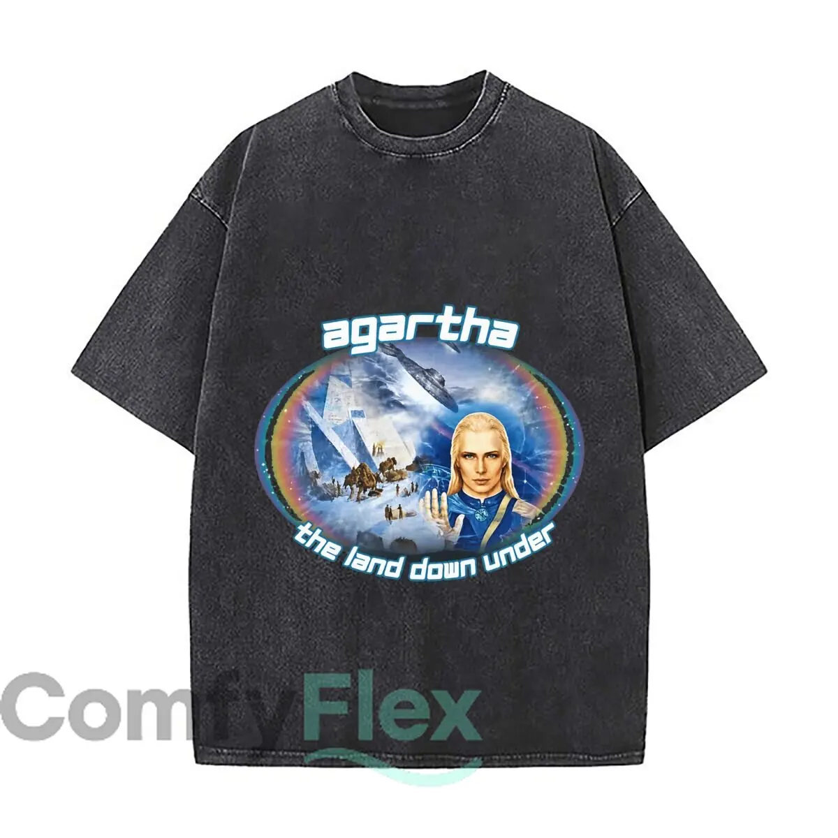 Agartha The Land Down Under Blonde Woman Spaceship Ice Portal Distressed Vintage Oversized Streetwear Tops for Coffee Dates