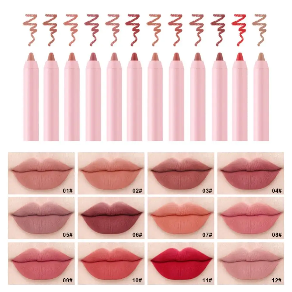 3d Matte Lip Voering Pen Waterdichte Duurzame Lippen Contouren Potlood Fluwelen Melk Gladde Nude Make-Up Lippenstift Dunne Buis Lip Tint