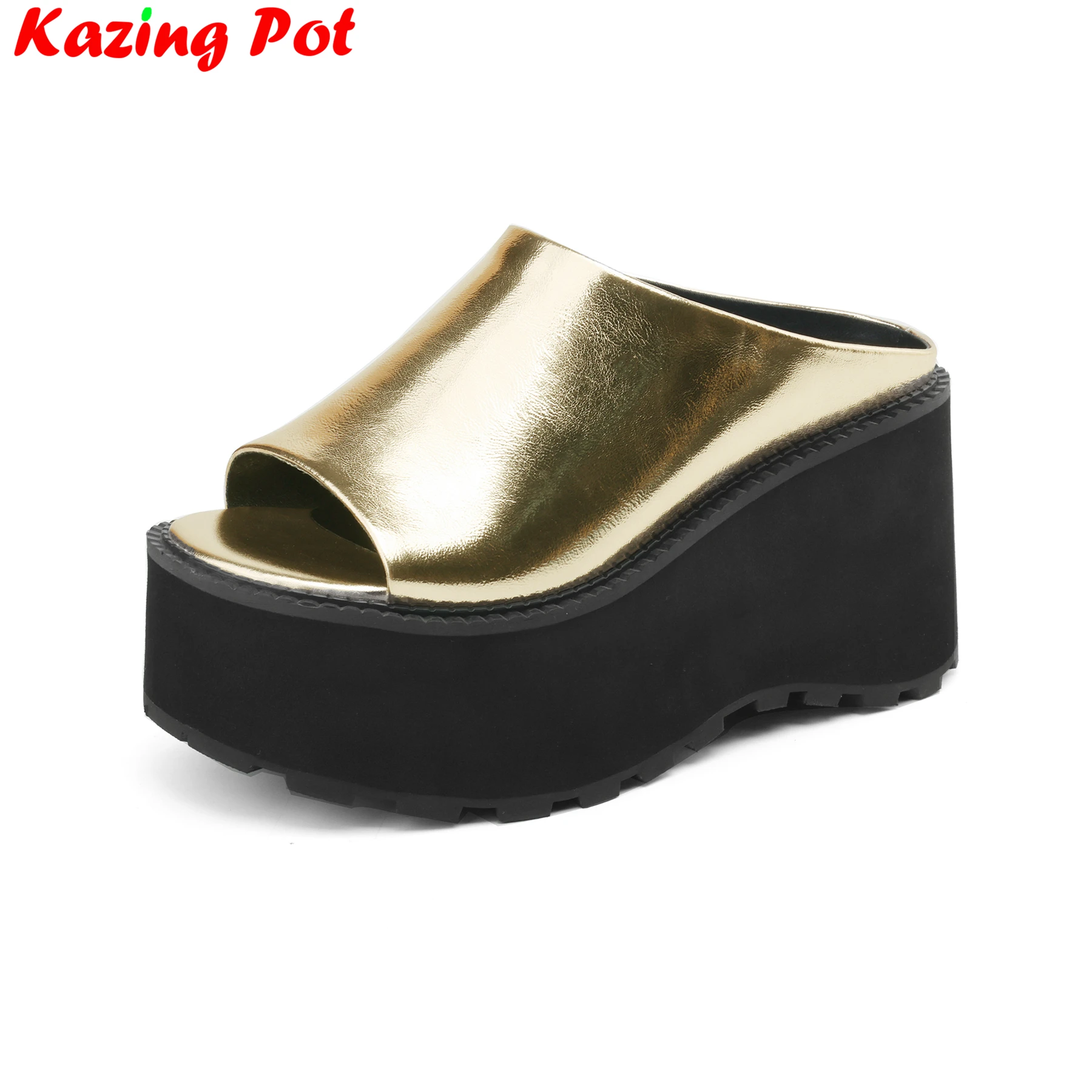 

Krazing Pot 2024 Cow Leather Thick Bottom Peep Toe Slingback Mules Wedges Super High Summer Shoes Casual Platform Women Sandals