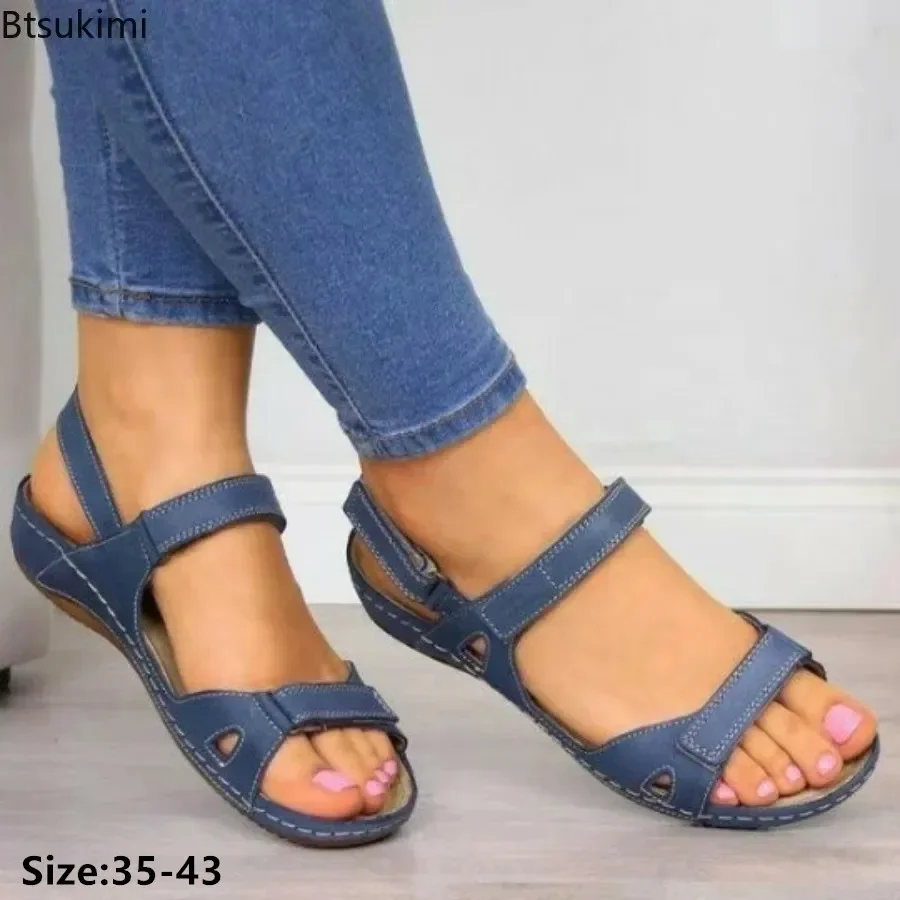 

New 2025 Women's Summer Casual Sandals Fashion Hollow Hook Loop Sandals Women Open Toe Slip on Sandals Thick Wedge Heel Shoes