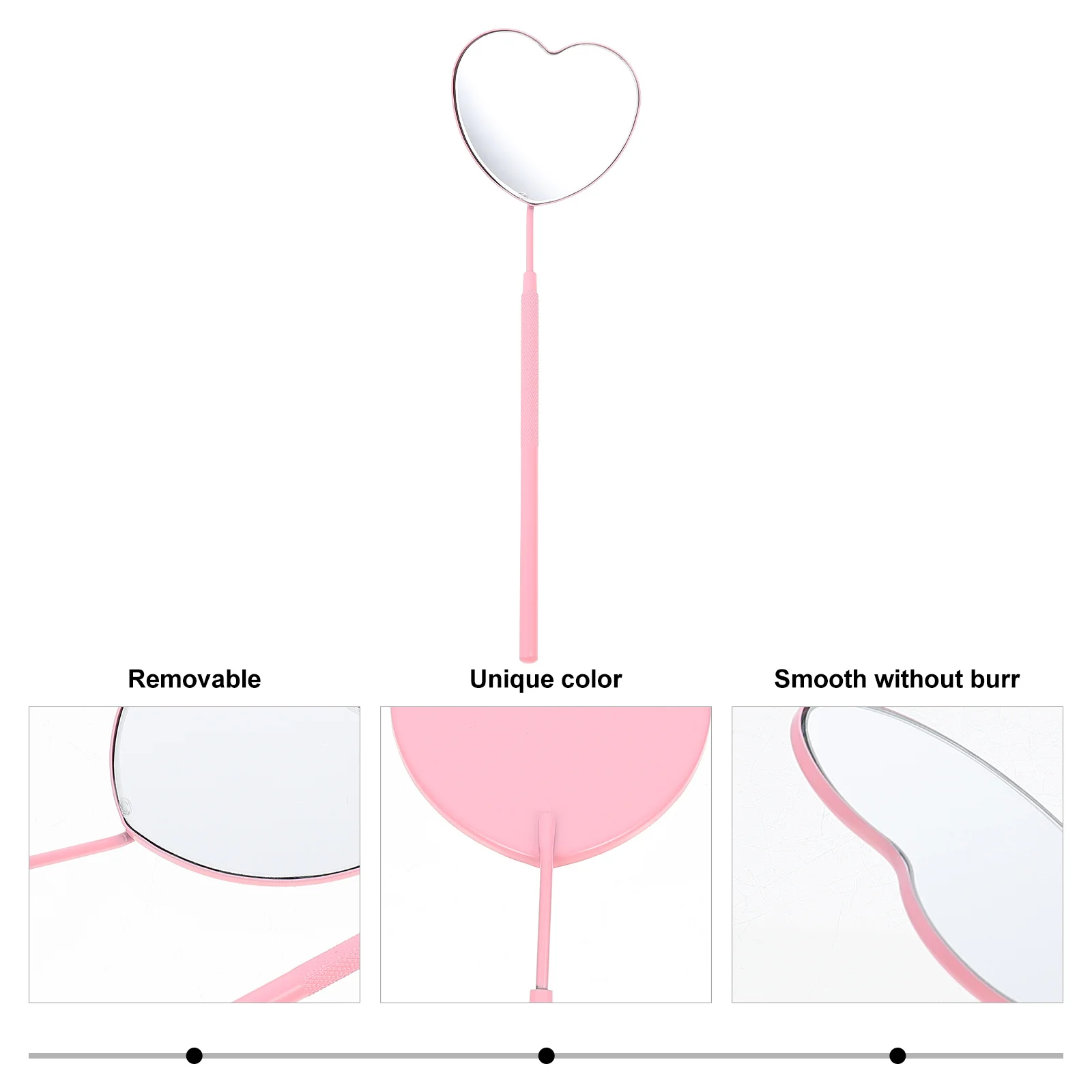 مرآة رموش محمولة بتصميم رائع، مقبض متين من الفولاذ المقاوم للصدأ غير قابل للانزلاق، لوازم تمديد الرموش على شكل قلب #5