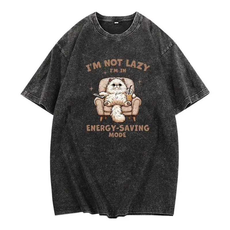 

"Funny Cat T-Shirt for Women | 'Energy Saving Mode' Graphic Tee | Lazy Kitty Humor Gift | Vintage Washed Top"