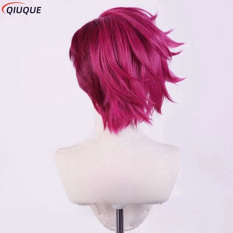 Vi Acrane Spiel LOL Kostüm Rot Kurzer Ledermantel Set Anime Arcane Vi Cosplay Perücke Schuhe Outfits Halloween Karneval Anzug saa