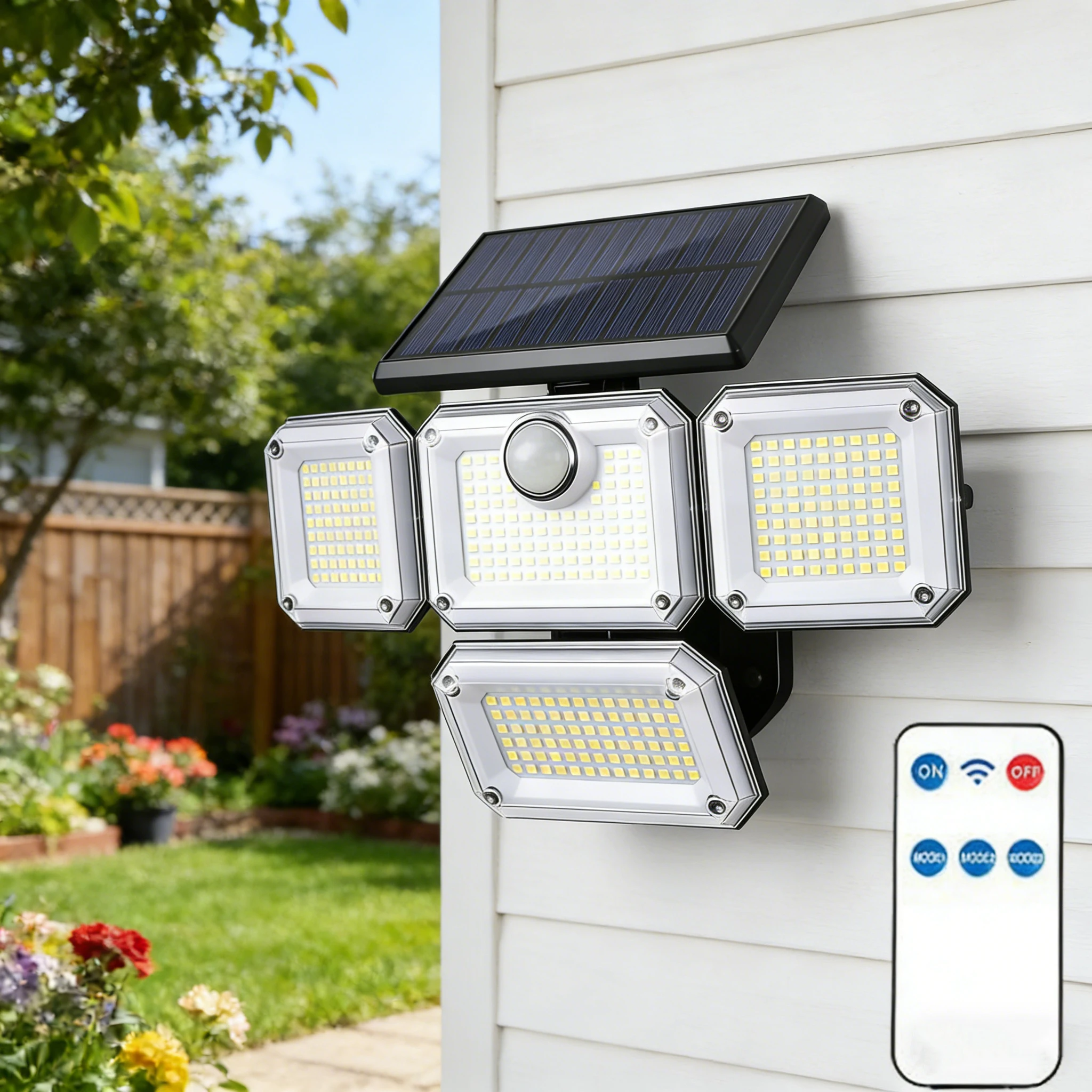 

4-Head 333 LED Solar Power Light Solar Outdoor Motion Sensor Lamp Waterproof Flood Lights 270° Lighting Range for Graden Street