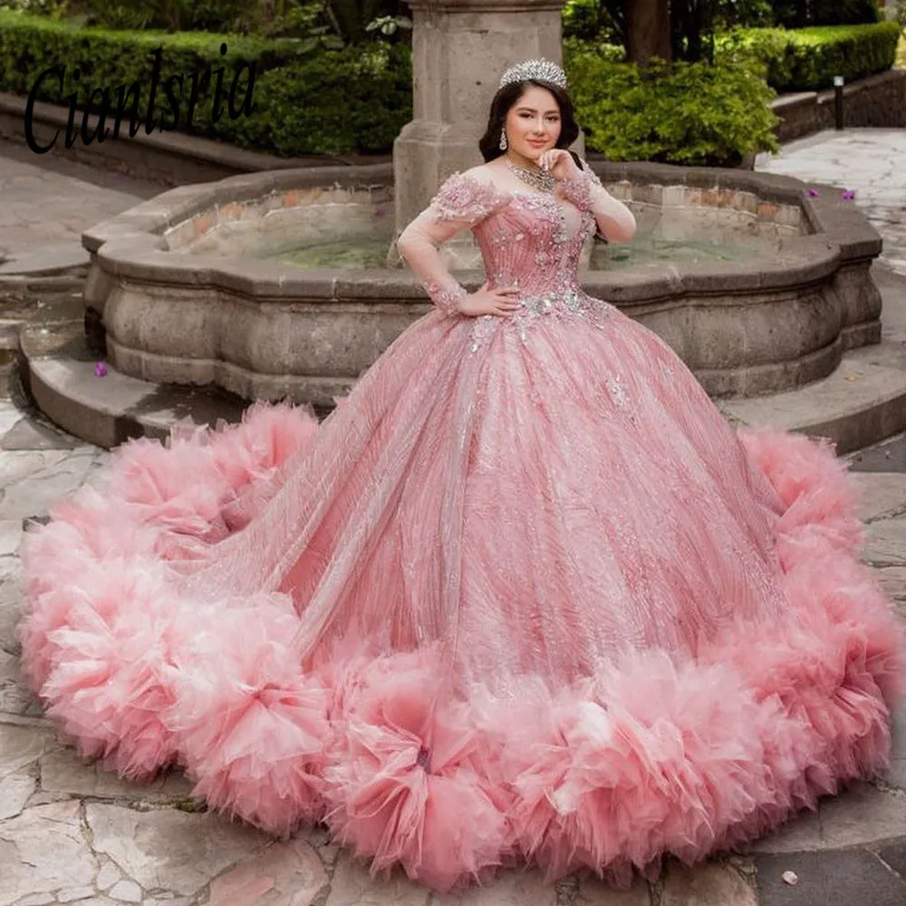 Pink Quinceanera Dresses  Beading Sequined Appliques Sweetheart Luxury Sweet Princess Ball Gown Vestidos De 15 Quinceañera