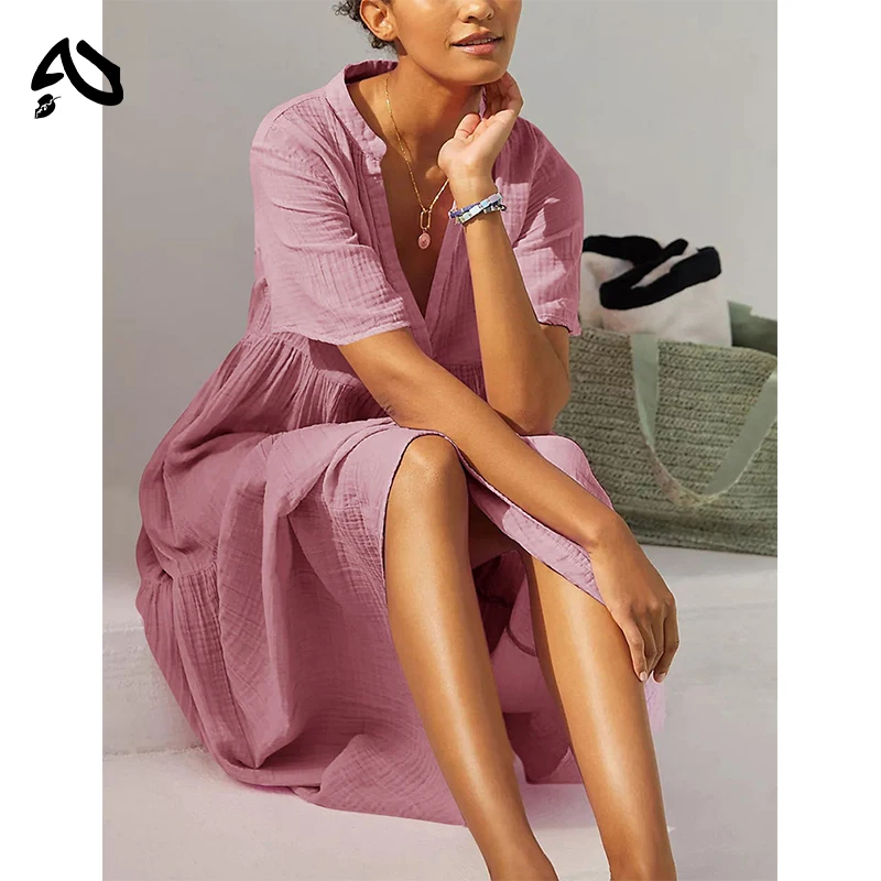 Original Muslin 100% Cotton Gauze Elegant Pretty Women Dresses Sexy V-Neck Long Party Dress Ladies Dresses Sale Summer Sundress