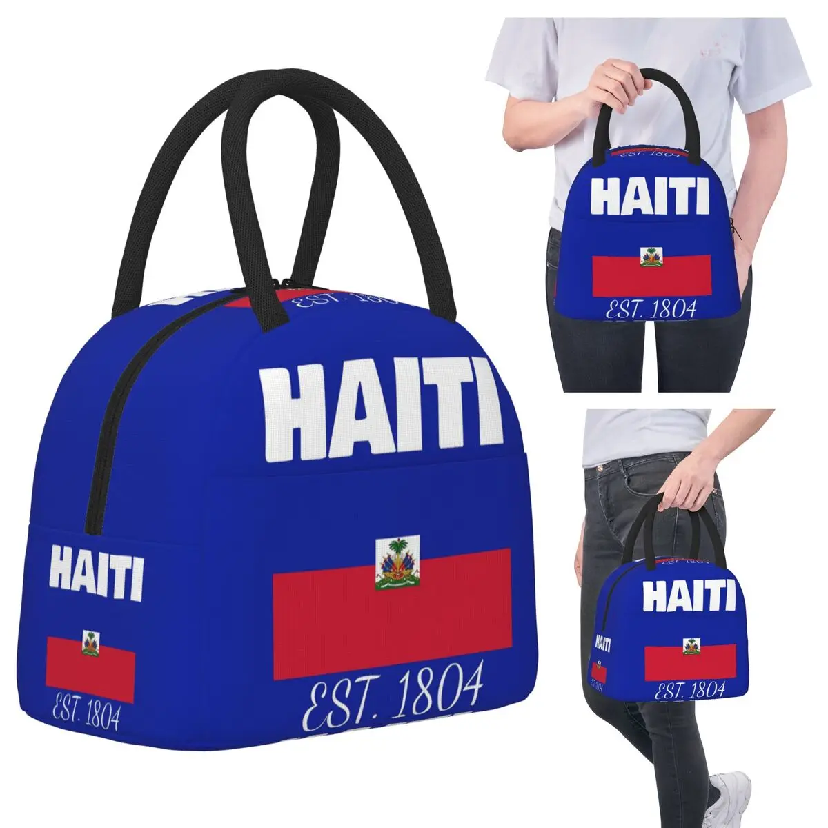 

Haiti EST. 1804 Independence Haitian Flag Merch Lunch Bags Insulated Bento Box Portable Lunch Tote Picnic Bags Cooler Bag
