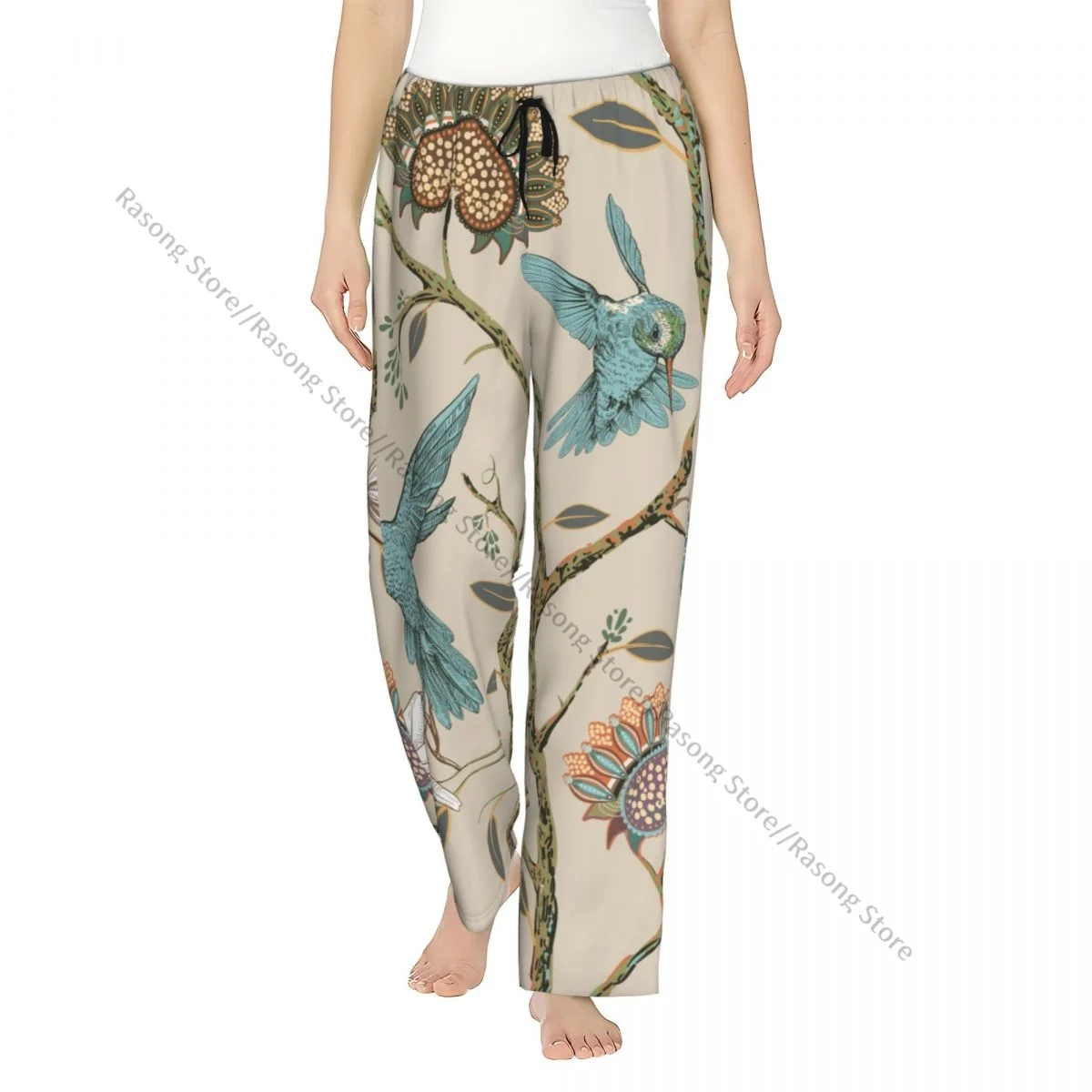 

Женские фланелевые брюки для отдыха, мягкие винтажные пижамные штаны с колибри и растениями, зимняя одежда для сна