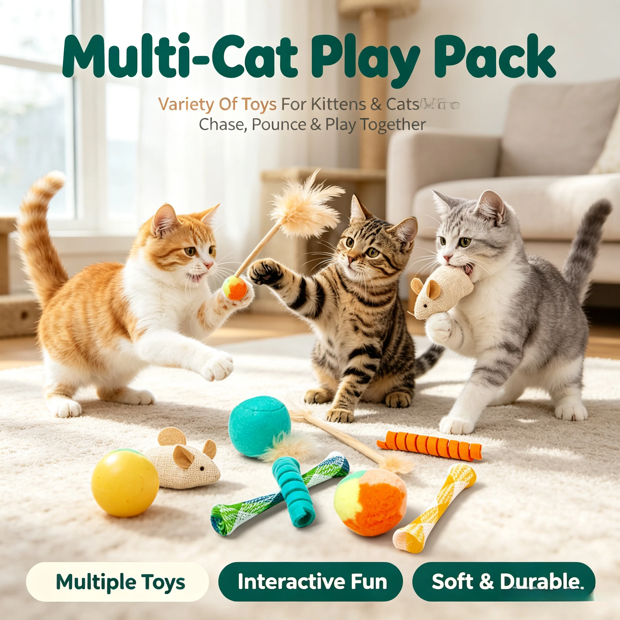 1pcs Multi Cat Toy Set - 10pk - Boots & Barkley: Plush Toy, Catnip Inside, Ball