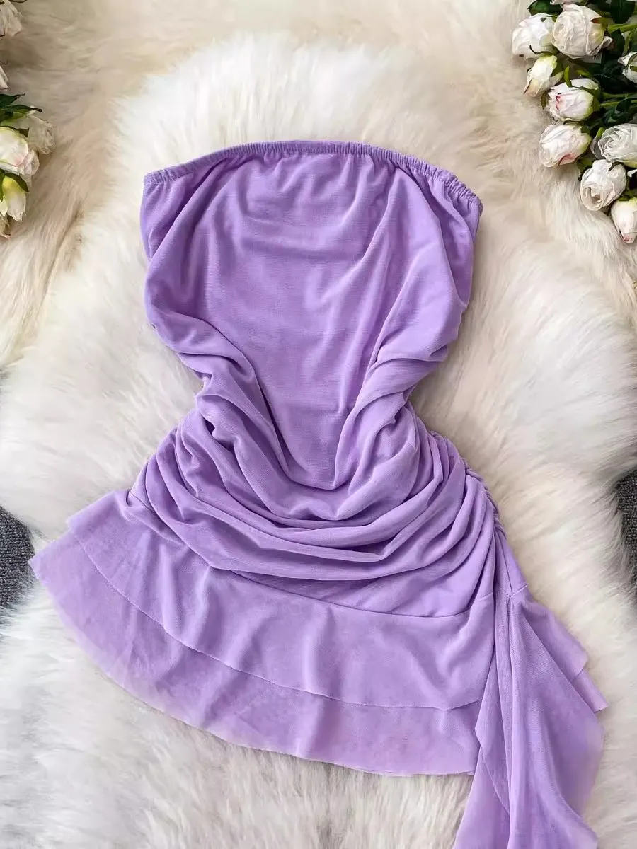 Foamlina Estate Nuovo Volant Nastro Tubo Top Donna Y2k Street Hot Girl Off Spalla Pieghettato Aderente Increspature Breve Camis Serbatoi