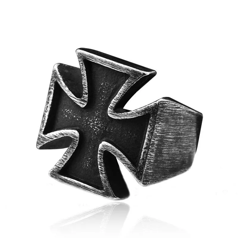 INEFFA European and American Vintage Ring Jewelry Stainless Steel Old Black Men Iron Cross Rings for Men Valentine\'s Day Gift