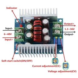 300W 20A CC moduł obniżający CV regulowany konwerter doładowania prąd stały sterownik zasilania DC 6-40V do 1.2-36V napięcie