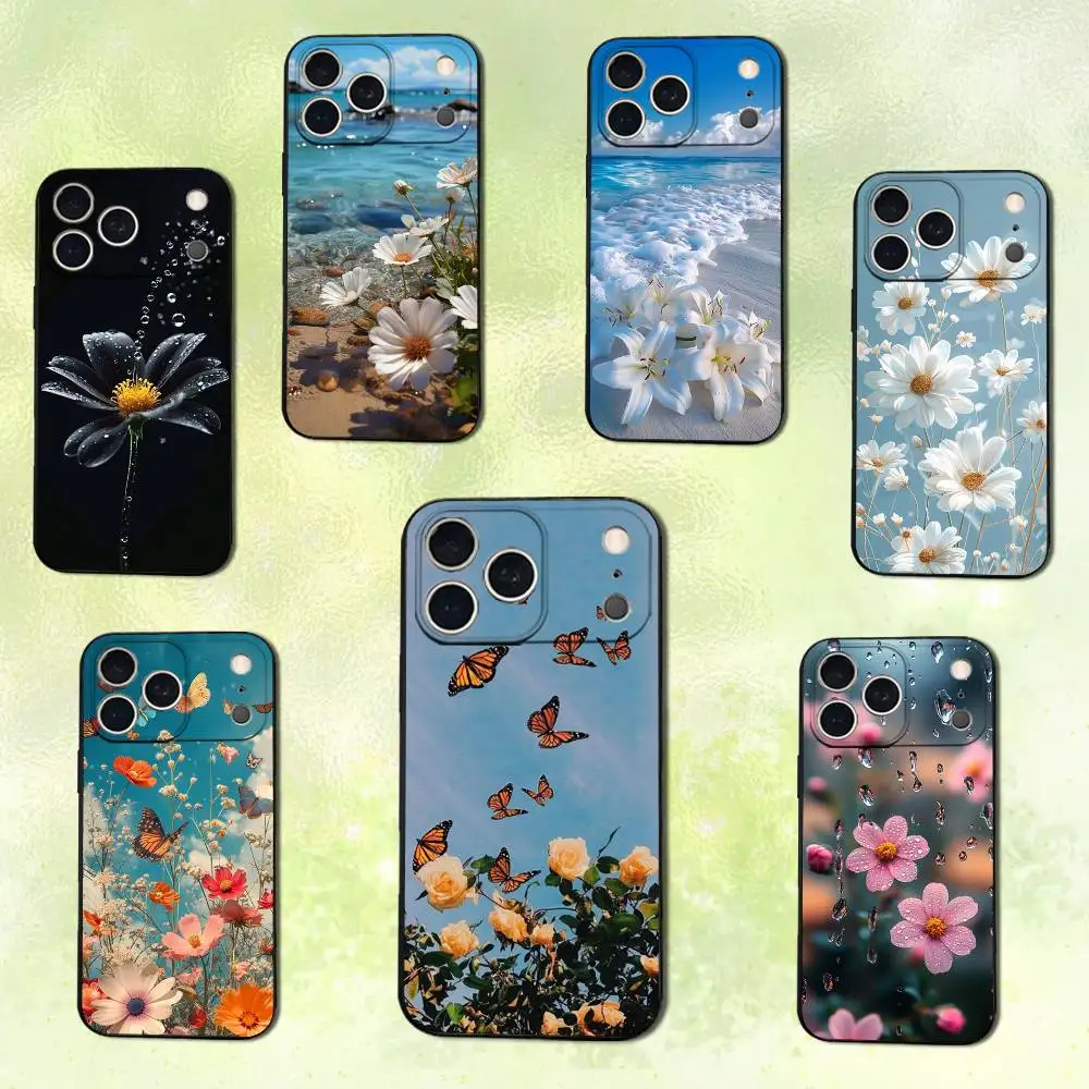 

Lovely Plant Flowers Phone Case For iPhone 14,13,17,12,11,16,15,Plus,Pro Max,XS,X,XR,SE,Mini,Soft Silicone Black Cover