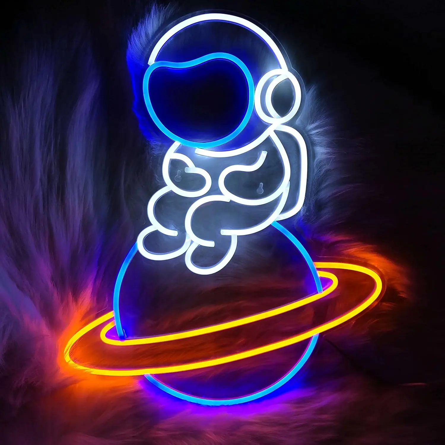 Imagem -02 - Astronauta Sentado no Planeta Led Neon Sign Light Luz de Parede de Néon para Quarto Sala de Jogos Sinal Decorativo Presente para Crianças