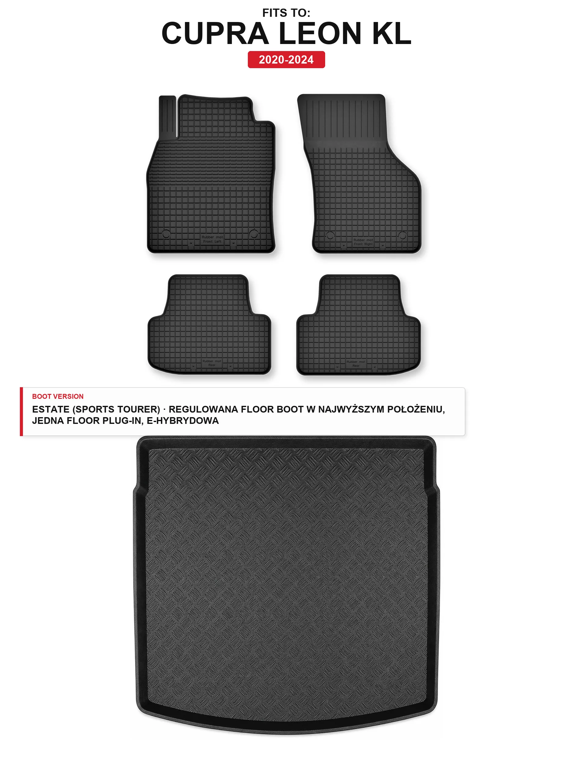 Cupra Leon Kl 2020-2024 5 El. Traymatten + kofferbakmat