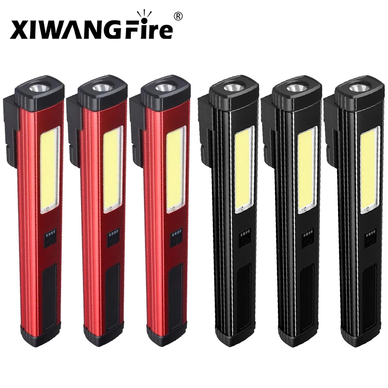 Mini Portable LED Pen Lamp COB Side Light Bottom Magnet Flashlight With Pen Clip Built-in Battery Type-C Rechargeable Work Torch