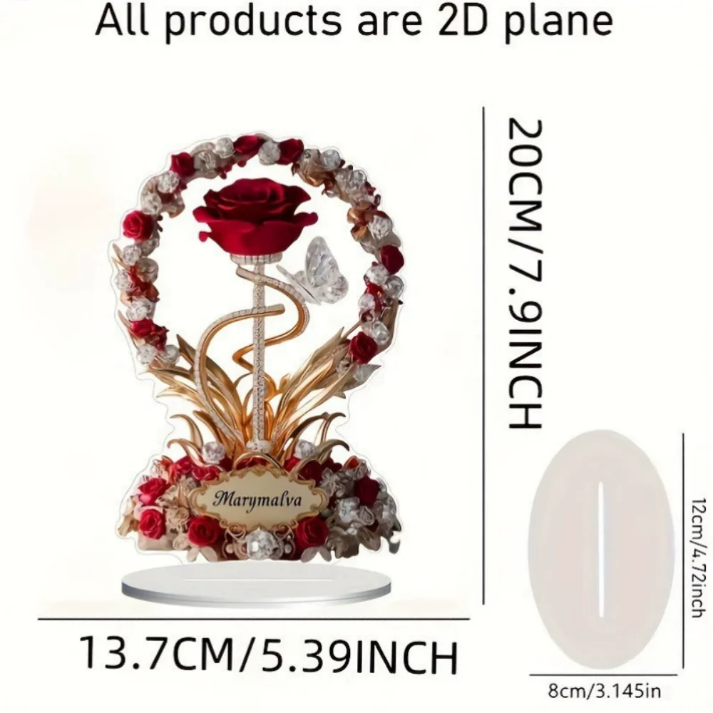 1Pc Elegant Rose Flower Desk Decor, Acrylic Stand with Butterfly, Perfect for Home & Wedding Decoration image 4