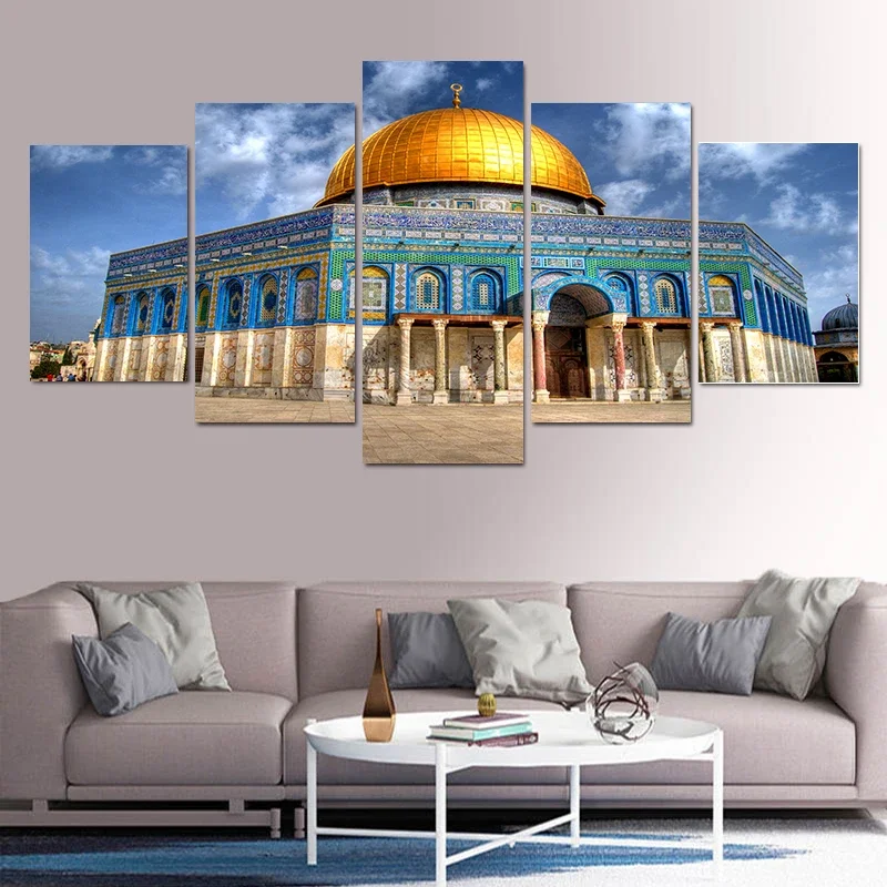 5 Pieces Islam Muslim Mosque Temple Decoration Posters Canvas Painting Wall Art For Living Room Bedroom Home Decor Cuadros