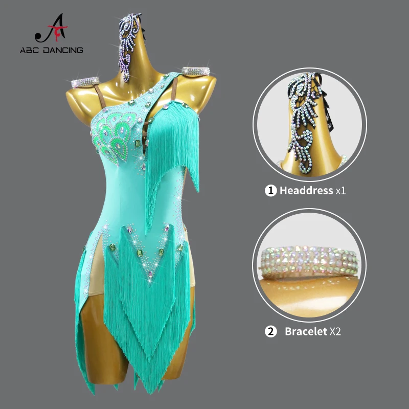 Traje para a menina 2025 vestido de dança latina competição terno midi sexy feminino samba feminino desempenho suporte roupas noite salão
