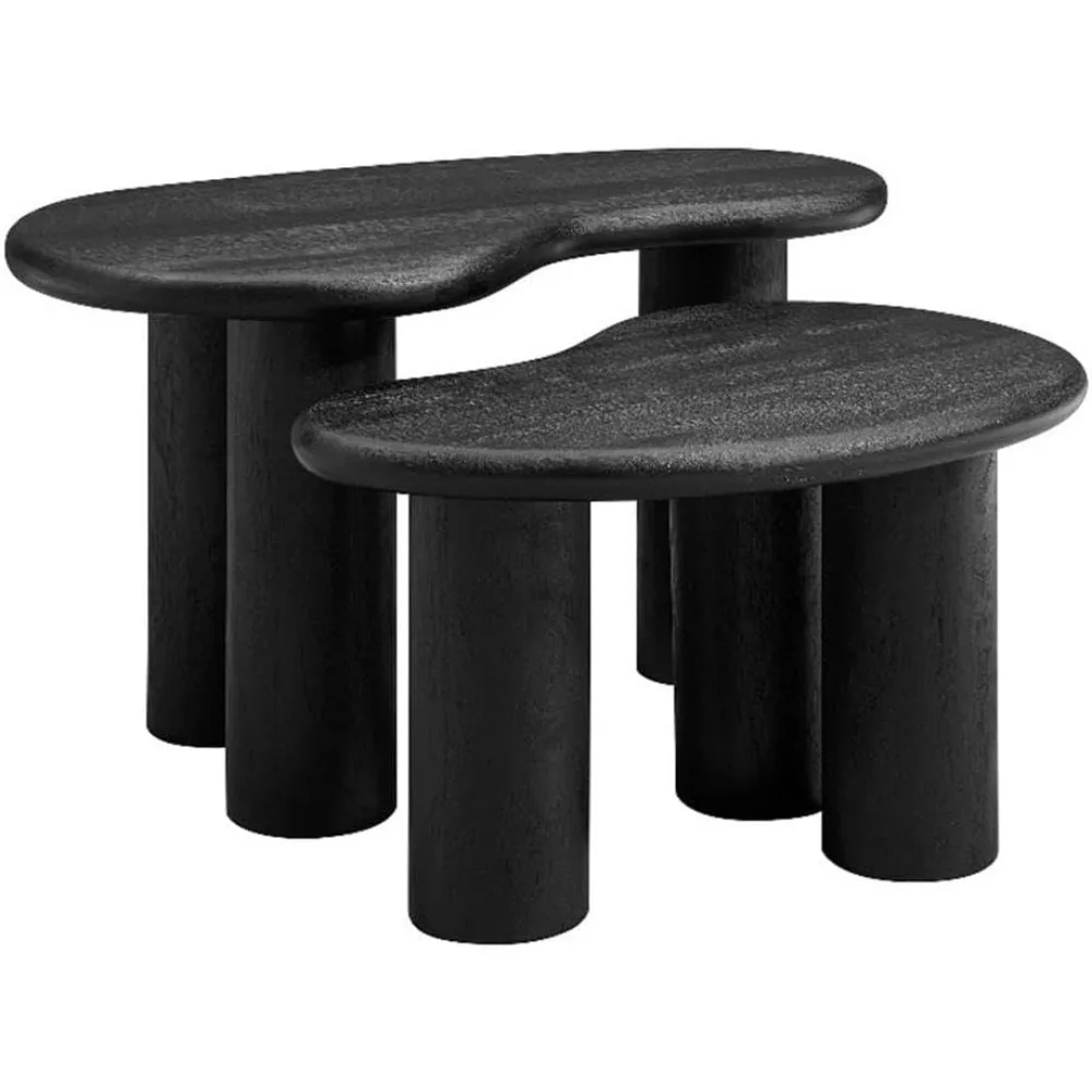 

Mango Wood Nesting Coffee Table Set in Black - 2 Piece Kidney-Shaped Wood Coffee Table for Living Room