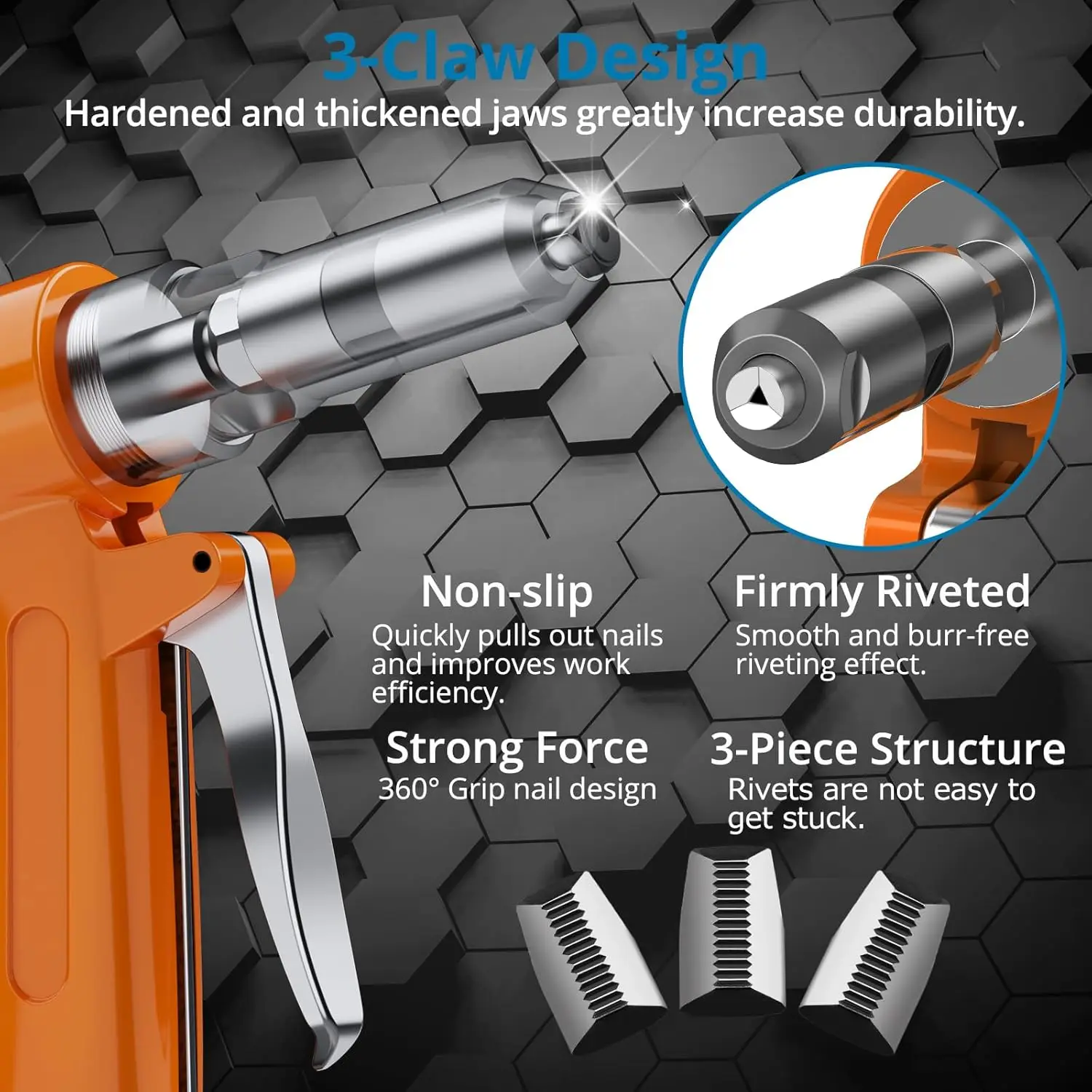 Pneumatic Air Riveter Pop Rivet Gun Tool Kit,with 3.2（ 1/8”), 4.0（5/32”), 4.8(3/16”),6.4(1/4”)Heavy Duty Air Hydraulic Rivet Gun