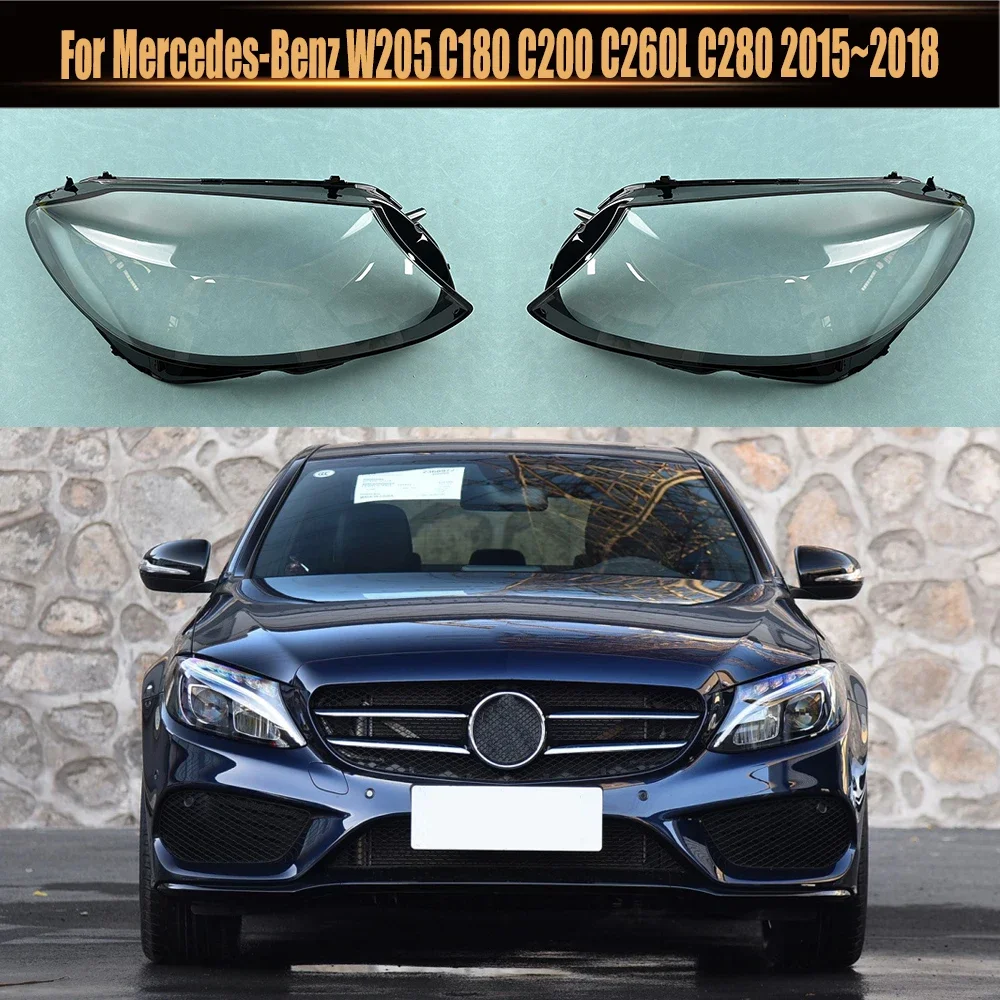 

For Mercedes-Benz W205 C180 C200 C260L C280 2015~2018 Lampshade Headlight Shell Headlamp Lamp Cover Transparent Shade Lens