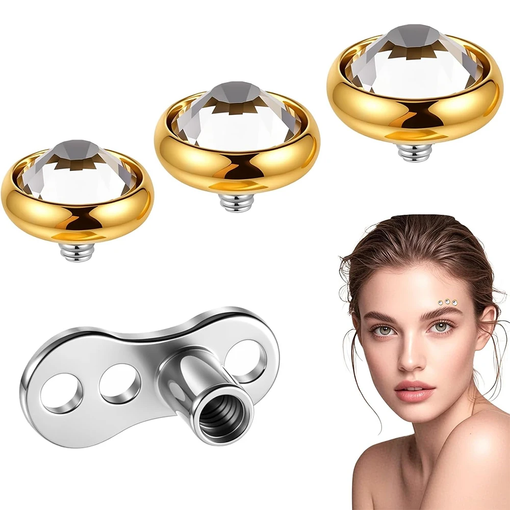 4PCS Dermal Tops and Base Dermal Piercing Set Surgical Steel Internally Threaded Dermals Piercing Jewelry for Women Men 3/4/5mm