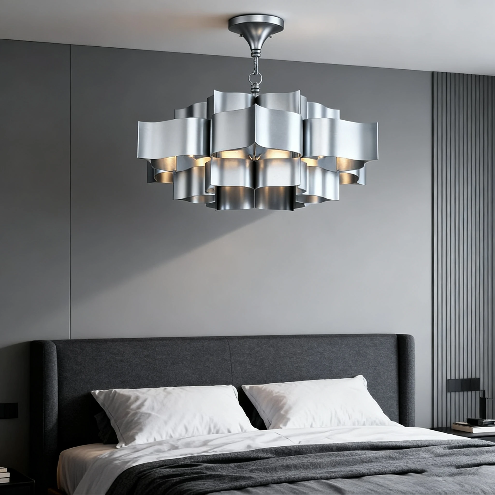 

AiPatTe Modern American Dimmable Ceiling Light Pendant Light Silver Hardware Floral Glass Luster Chandelier for Villa room