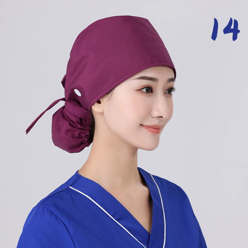 Unisex Scrub Hat Adjustable Tie Back Sweat-absorbent Beauty Salon Care Cap Laboratory Pet Shop Nurse Doctor Working Caps